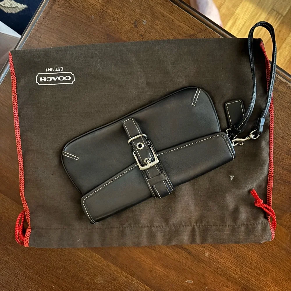 Coach Black Leather Wristlet with Silver Buckle - Picture 5 of 5